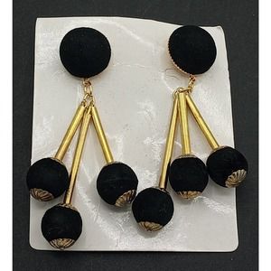 Big Vintage Black Dangle Pierced Earrings 1980's 1990's New Old Stock